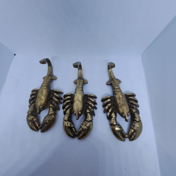 Set Of 3 Brass Lobster Key or Potholder Hat Hook Kitchen Vtg Decor 4.5" x 2" - Picture 4 of 6